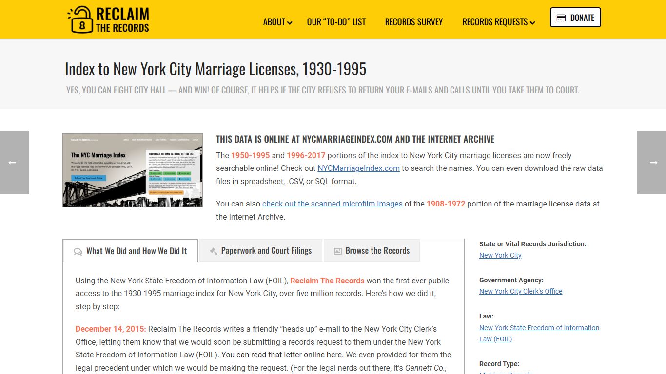 Index to New York City Marriage Licenses, 1930-1995 - Reclaim The Records