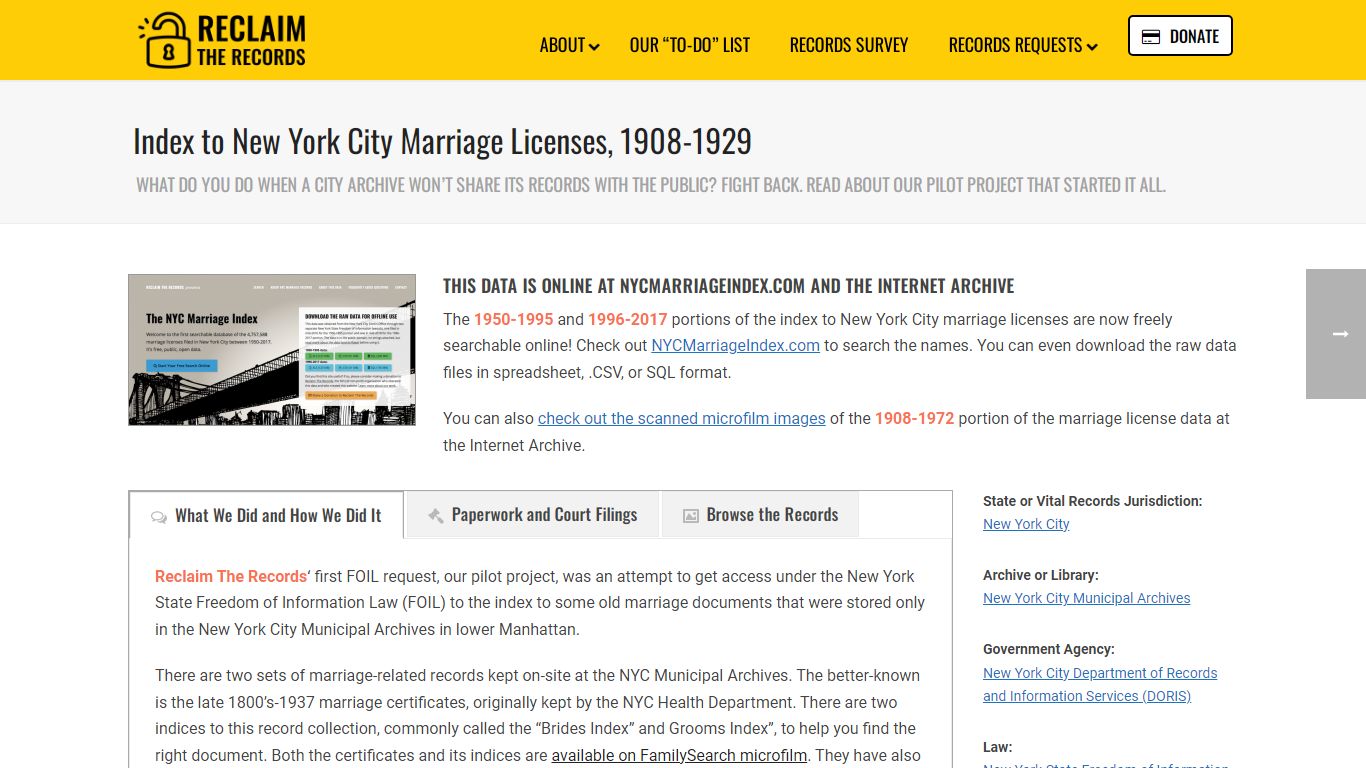 Index to New York City Marriage Licenses, 1908-1929 - Reclaim The Records